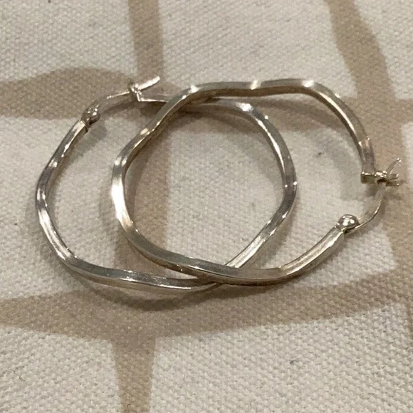 Large Wavy Sterling Silver Hoop Earrings